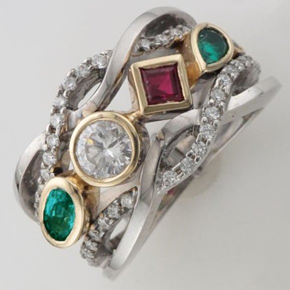 "925 Silver Plated Tricolor 3A CZ Eternity Diamond Ring, - Picture 4 of 7